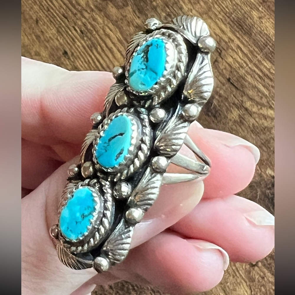 Western Style Stacked Turquoise Ring View 2